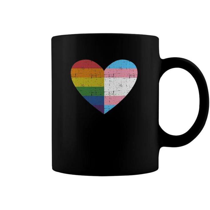 Heart With Rainbow And Transgender Flag For Pride Month Coffee Mug