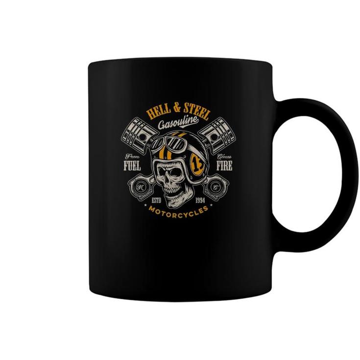 Hell And Steel Biker Skull Motorcycle Mens Coffee Mug