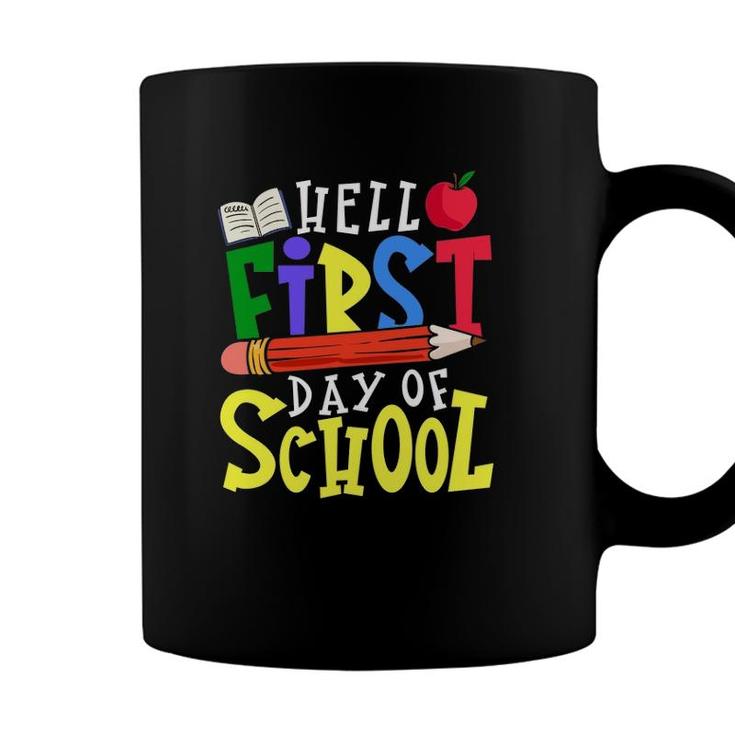 Hello First Day Of School Teacher Student Apple Pencil Book Coffee Mug