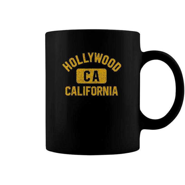 Hollywood Ca California Gym Style Distressed Amber Print Coffee Mug
