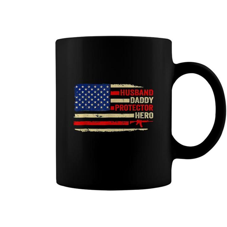 Husband Daddy Protector Hero Us Flag 4Th Of July Fathers Day  Coffee Mug