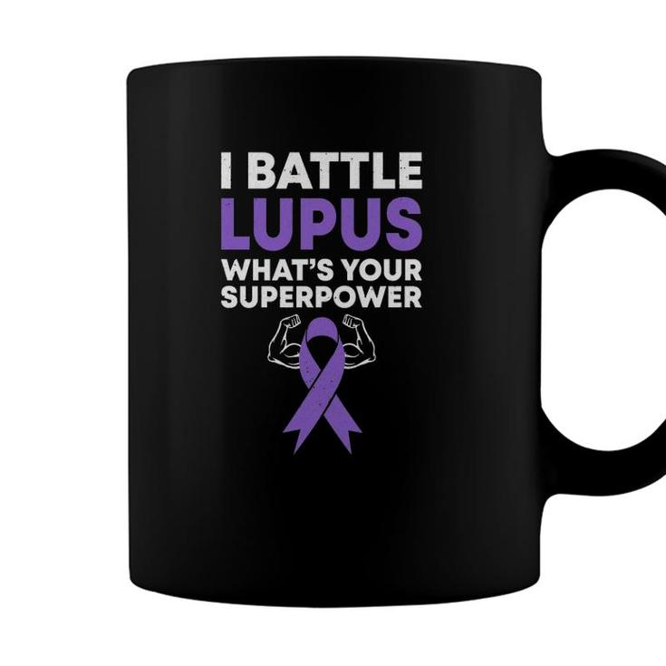 I Battle Lupus Warrior Fighter Lupus Awareness Purple Ribbon Coffee Mug