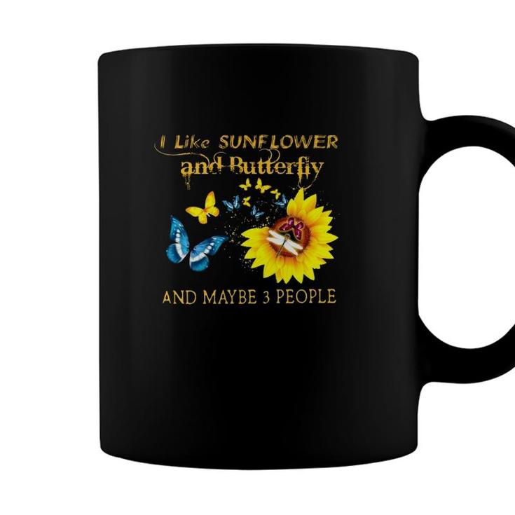 I Like Sunflower And Butterfly And Maybe 3 People Coffee Mug