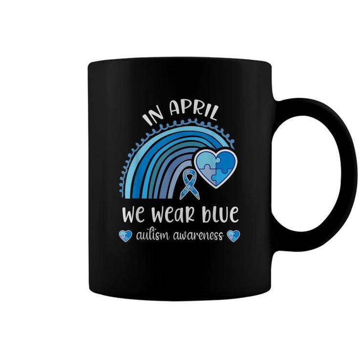 In April We Wear Blue Autism Awareness Month Rainbow Puzzle  Coffee Mug