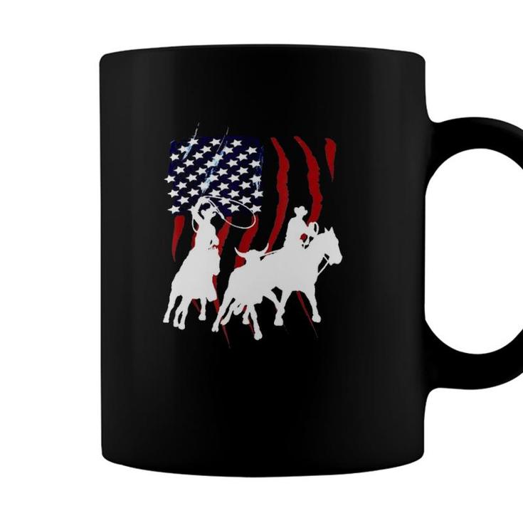 Independence Day Team Roping July Of 4Th Us Flag Sport Lover Coffee Mug