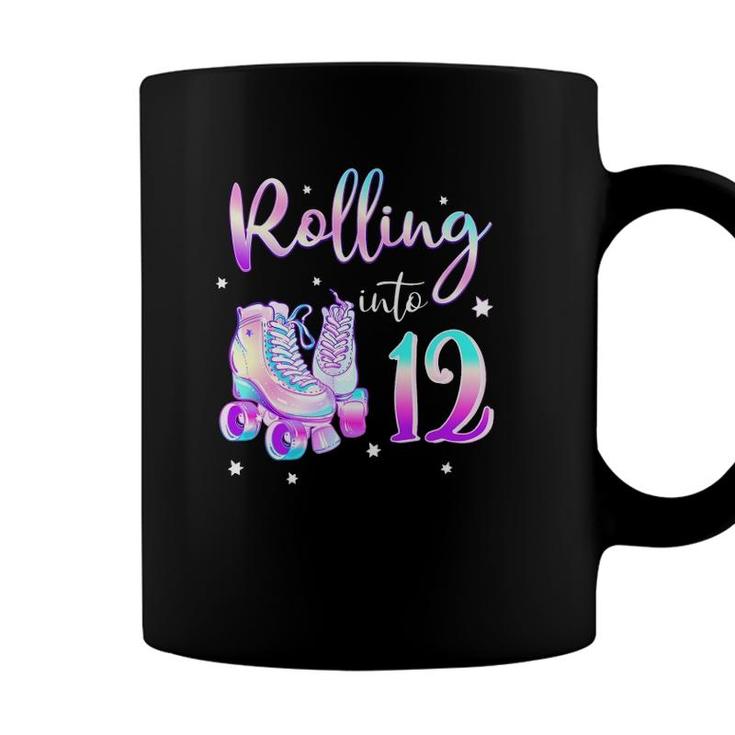 Kids 12 Years Old Birthday Girl Rolling Into 12Th Bday Theme Coffee Mug
