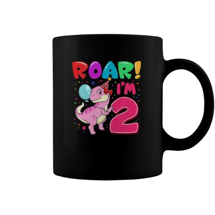Kids Dinosaur Girl Roar Im 2 Years Old 2Nd Birthday Party Coffee Mug