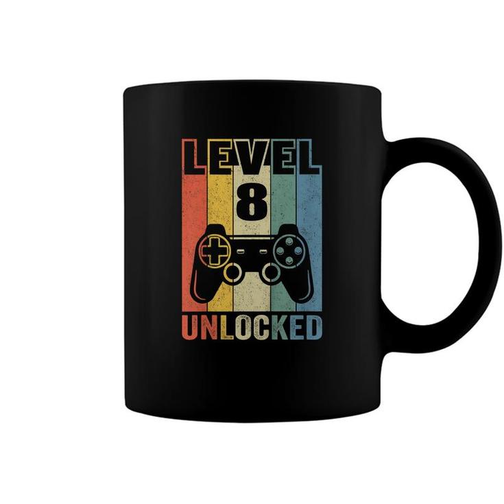 Kids Level 8 Unlocked  Funny Video Gamer 8Th Birthday Gift  Coffee Mug
