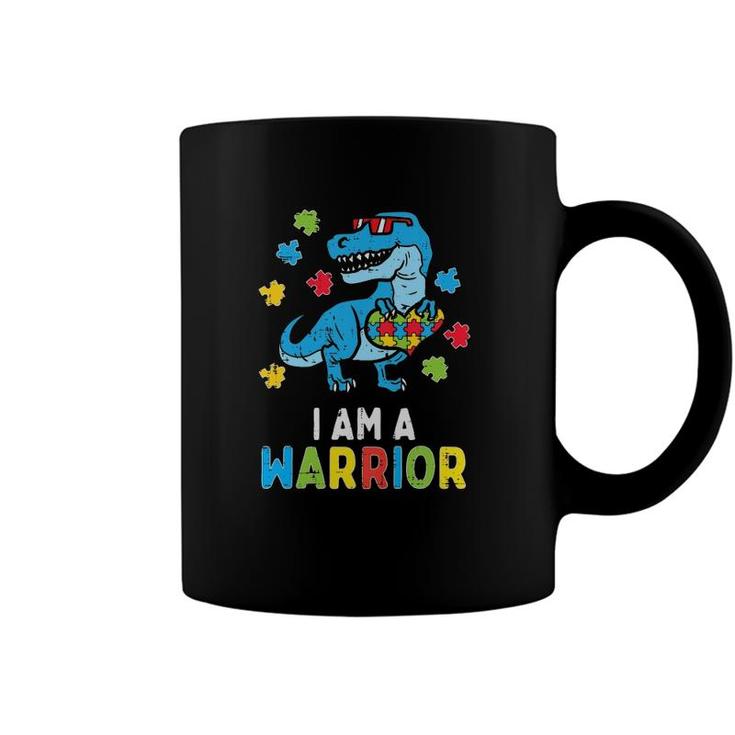 Kids Trex Dino I Am A Warrior Toddler Boys Autism Awareness Kids Coffee Mug