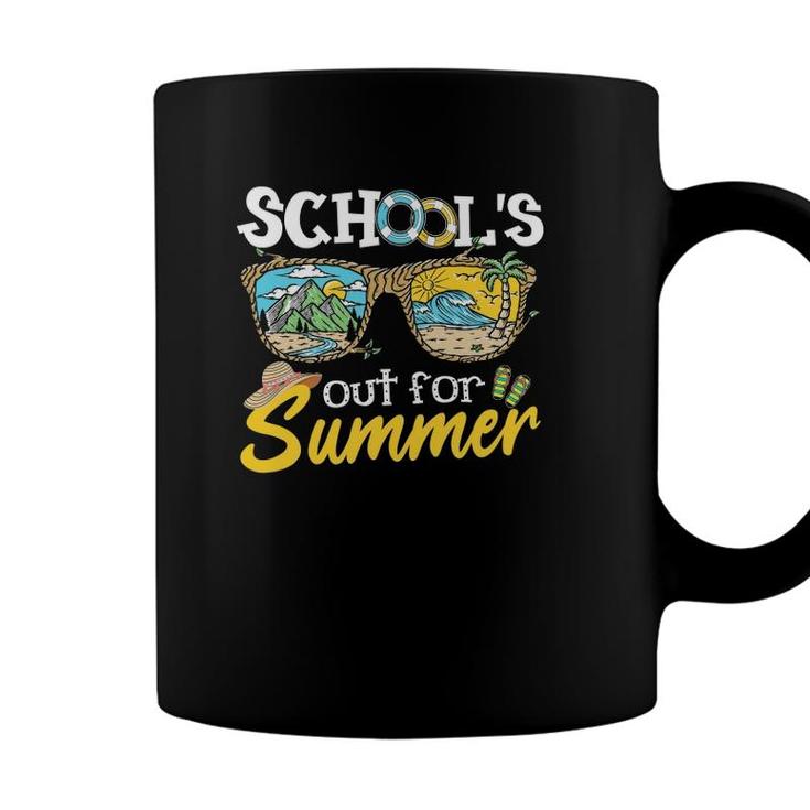Last Day Of School Teacher Student Schools Out For Summer Vacation Beach Palm Tree Sun Sunglasses Coffee Mug