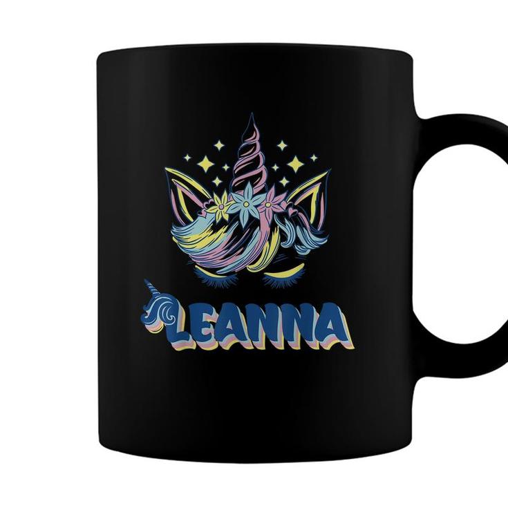 Leanna Personalized Custom Name Rainbow Unicorn Crown  Coffee Mug