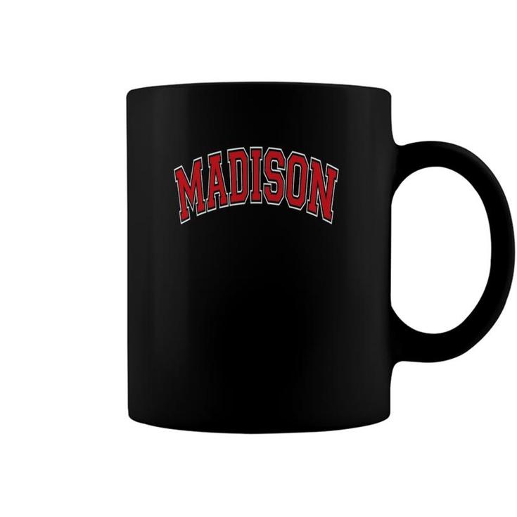 Madison Wisconsin Wi Varsity Style Red Text Coffee Mug