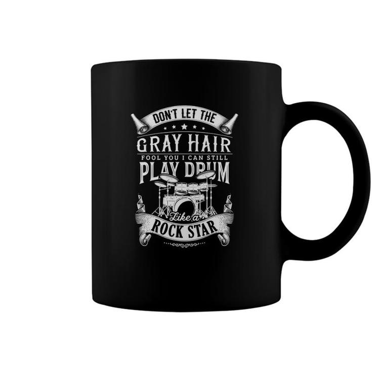 Mens Gray Hair Drummer Rock Drum Funny Old Birthday Gift Coffee Mug