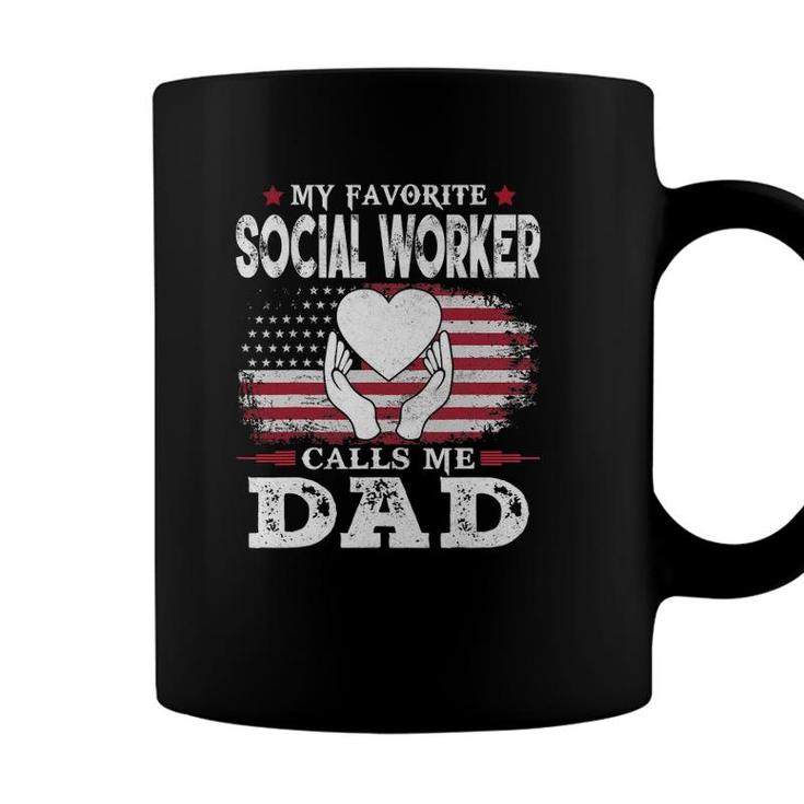 Mens My Favorite Social Worker Calls Me Dad Usa Flag Dad Father Coffee Mug