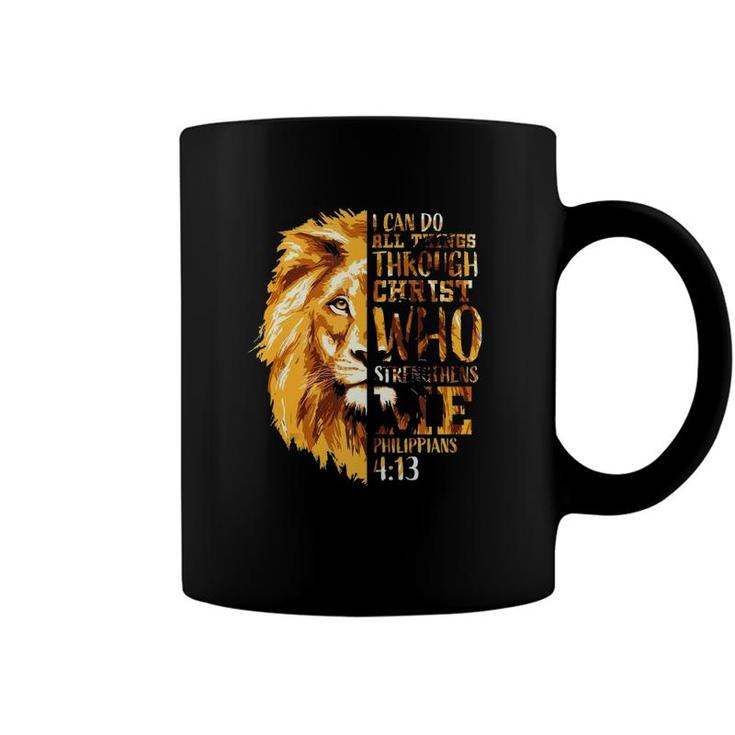 Mens Philippians 413 Christian Bible Verse Gift Lion Men  Coffee Mug