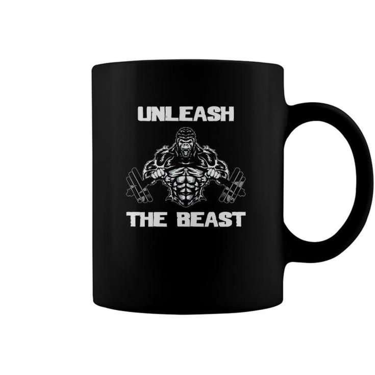 Mens Unleash The Beast Gorilla Body Building Motivation Gift Coffee Mug