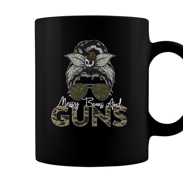 Messy Buns And Guns  For Women Wife Mom Military   Coffee Mug