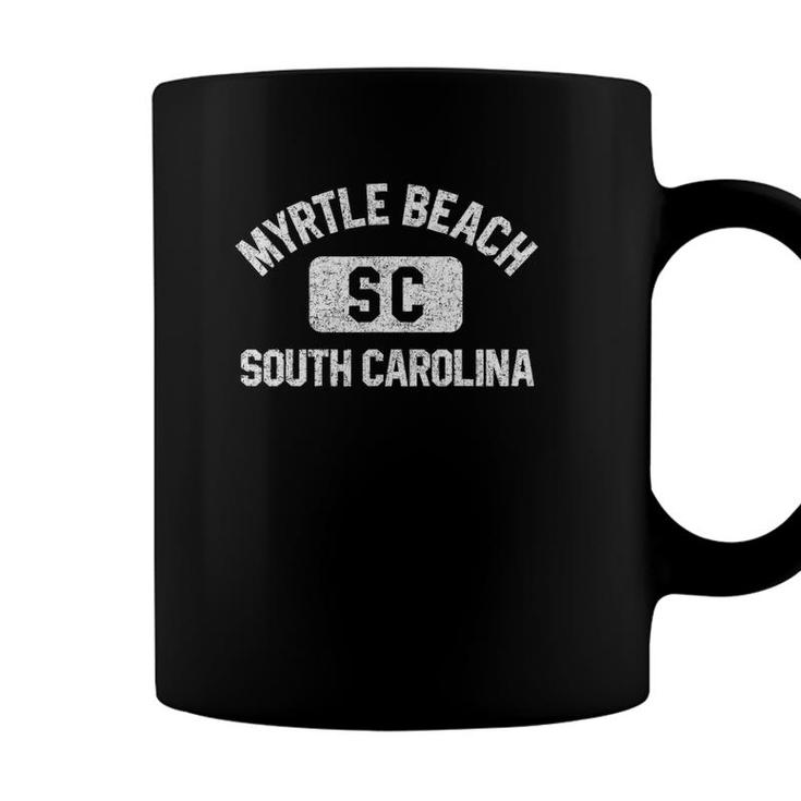 Myrtle Beach Sc Gym Style Distressed White Print Coffee Mug