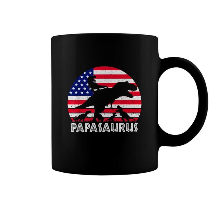Papasaurus Rex Dad Of 4 Patriotic Usa Dinosaur Father   Coffee Mug
