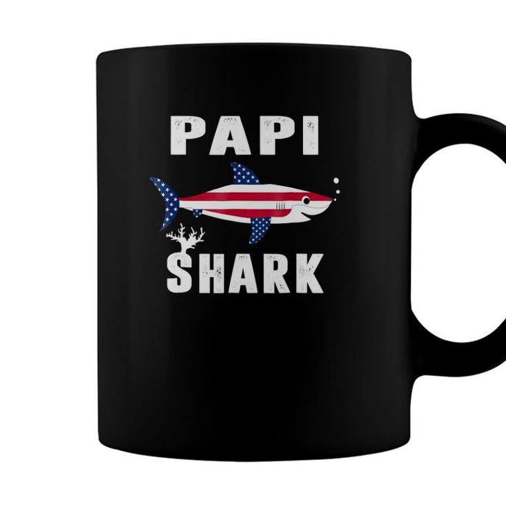 Papi Shark  American Usa Flag Fathers Day Gifts For Dad Coffee Mug