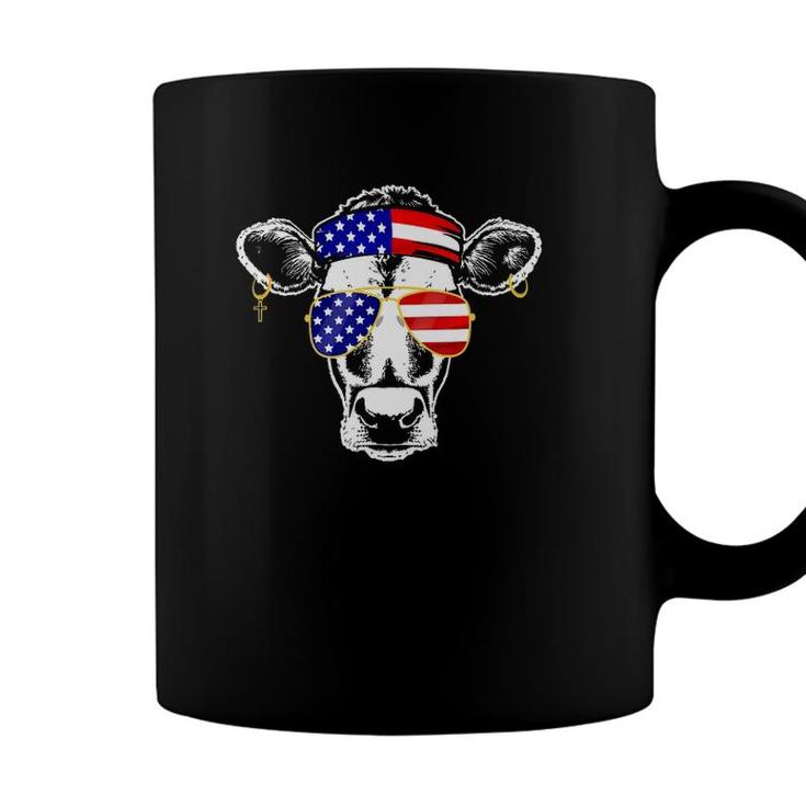 Patriotic Cow American Flag Sunglasses 4Th Of July Heifer Coffee Mug