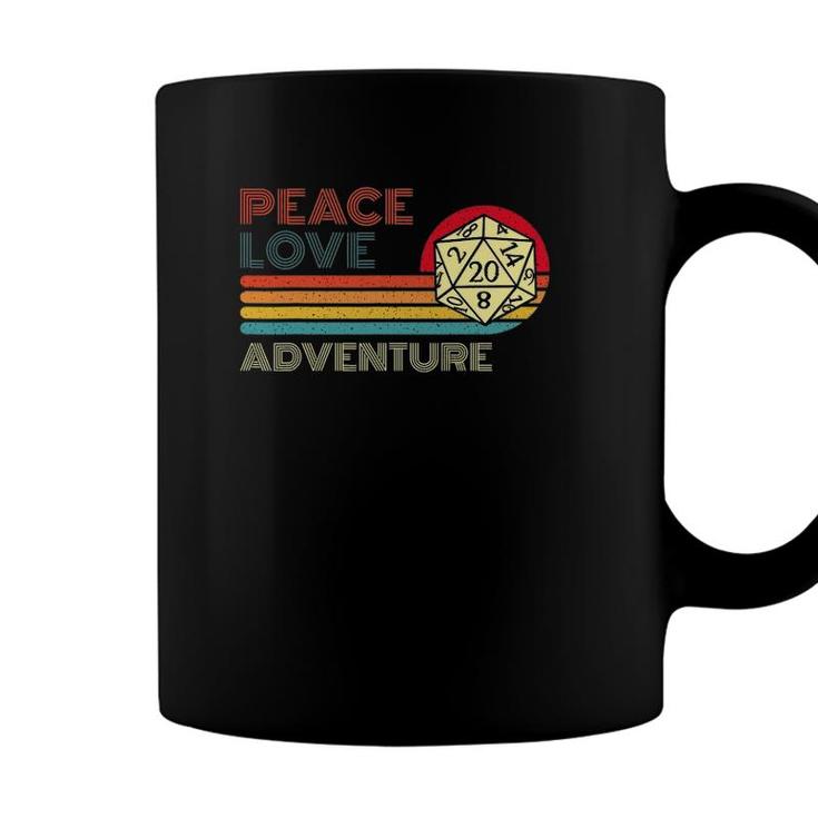 Peace Love Adventure Retro Vintage Sunset Dungeons D20 Gamer Coffee Mug