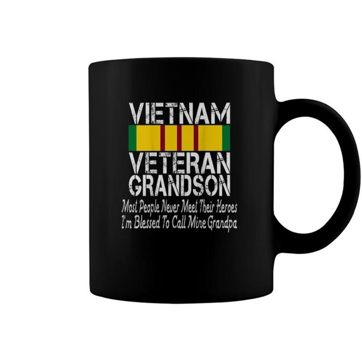 Print On Back Vintage Proud Vietnam Veteran Grandson Coffee Mug