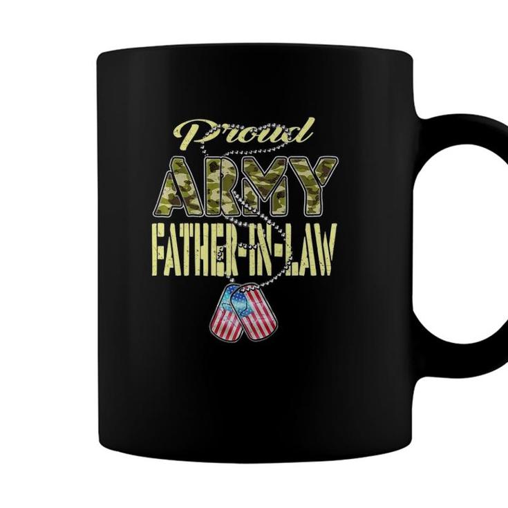 Proud Army Father-In-Law Us Flag Dog Tag Military Dad-In-Law Coffee Mug