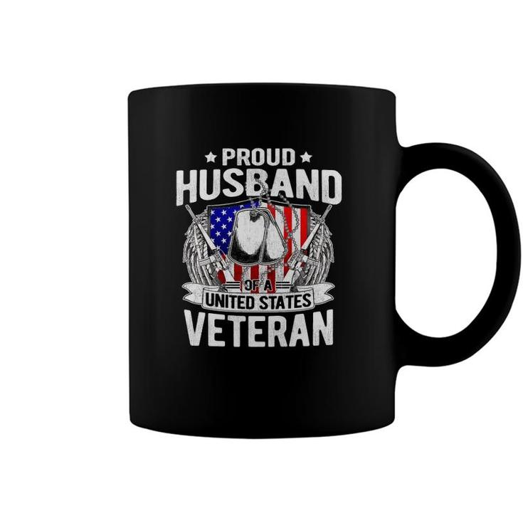 Proud Husband Of A Us Veteran Dog Tags Military Spouse Gift Coffee Mug