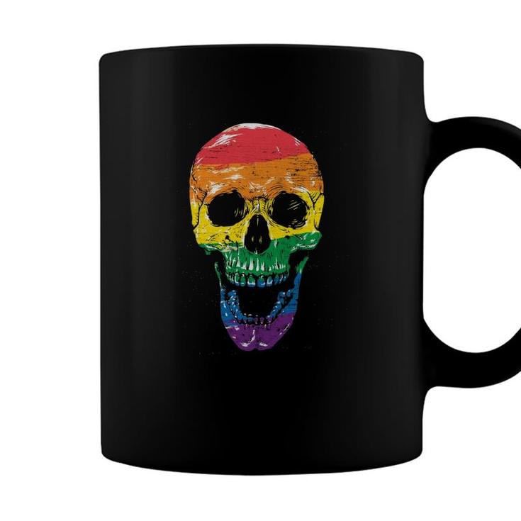 Rainbow Flag Skull Halloween Gay Pride Month Lgbt Coffee Mug Seseable