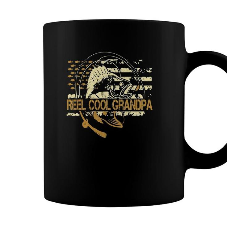 Reel Cool Grandpa  Fathers Day American Flag Fishing Coffee Mug