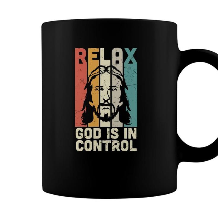 Relax God Is In Control Retro Bible Verse Graphic Christian Coffee Mug