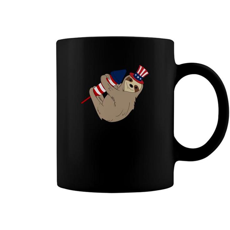 Rocket Firecracker Sloth American Flag 4Th July Coffee Mug