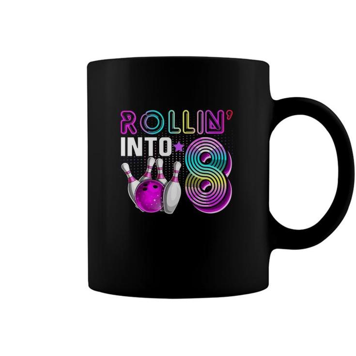 Rollin Into 8 Bowling Birthday Party 8Th Birthday Retro Girl Coffee Mug