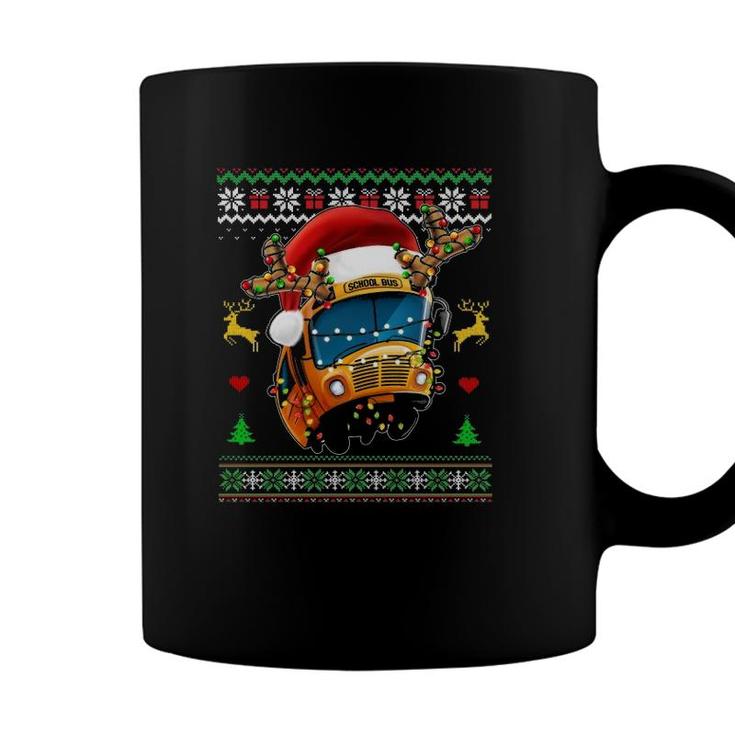 School Bus Driver Reindeer Santa Hat Ugly  Christmas Coffee Mug