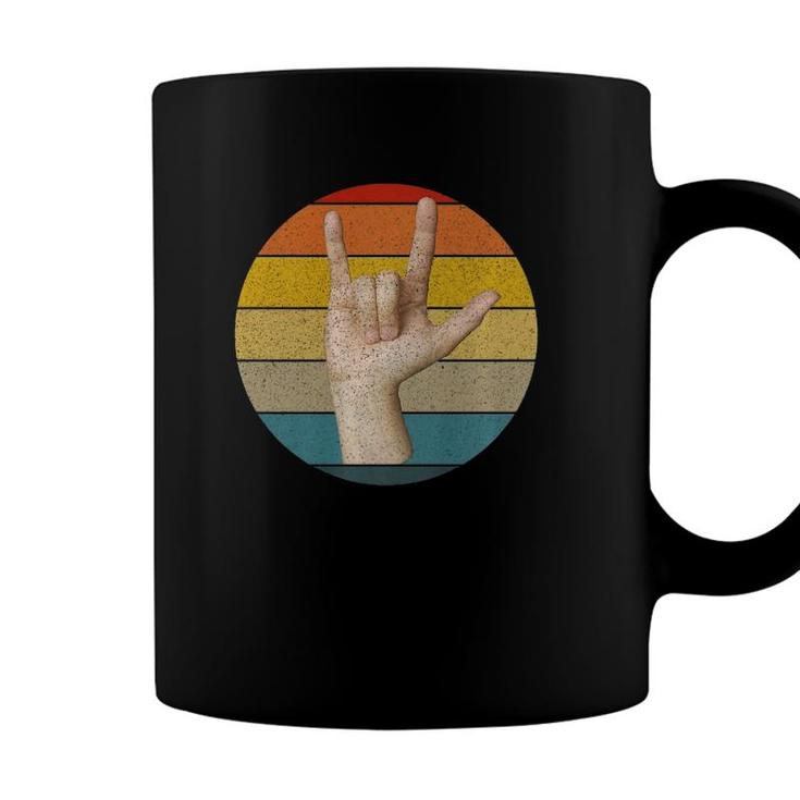 Sign Language I Love You Asl In Retro Vintage Stripes Design Coffee Mug