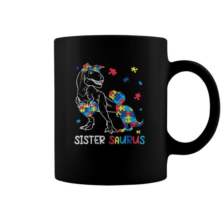 Sister Saurus Autism Awareness Autistic Dinosaur Family Coffee Mug