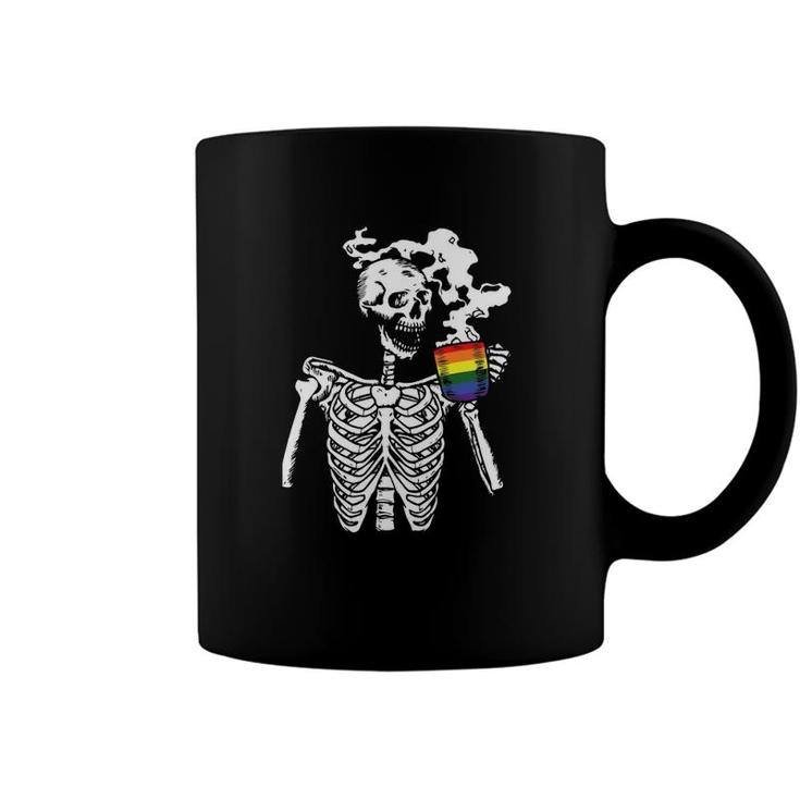 Skeleton Drinking Coffee Gay Pride Funny Skull Lgbt Q Ally Coffee Mug