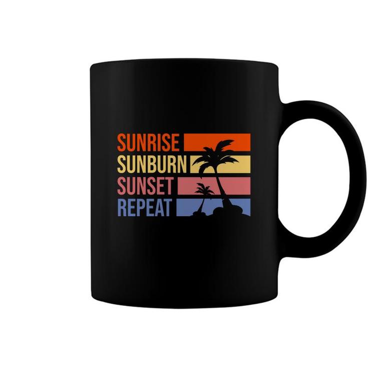 Sunrise Bunburn Sunset Repeat Summer Enistle Beach Retro Sunset Coffee Mug