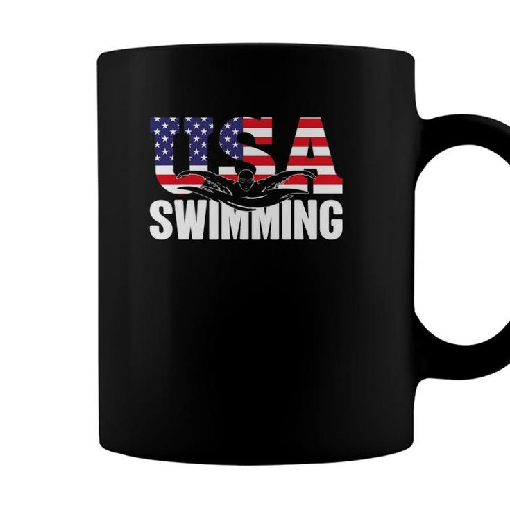Swimming Us American Flag Water Swimmer & Swim Coffee Mug