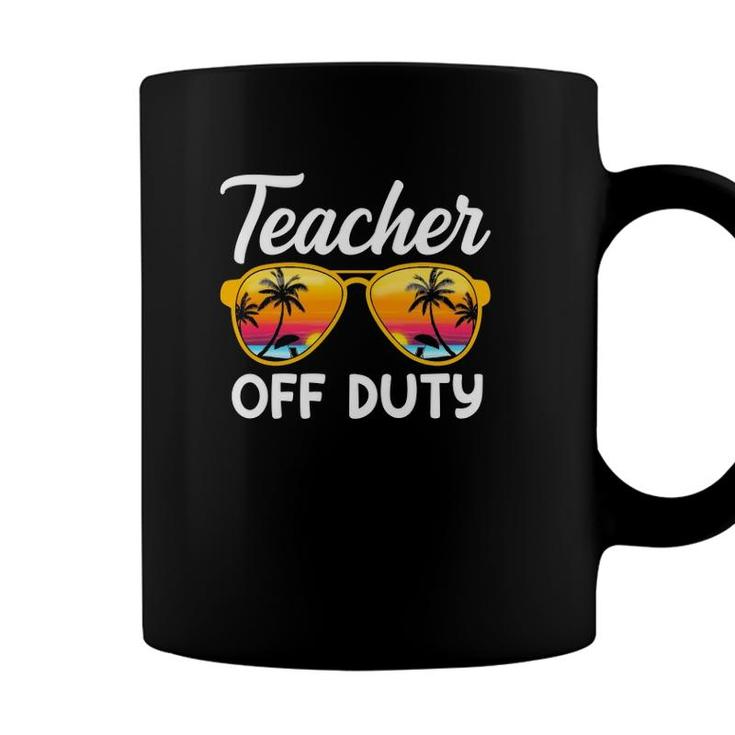 Teacher Off Duty Sunglasses Beach Sunset Palm Trees School Teaching Coffee Mug