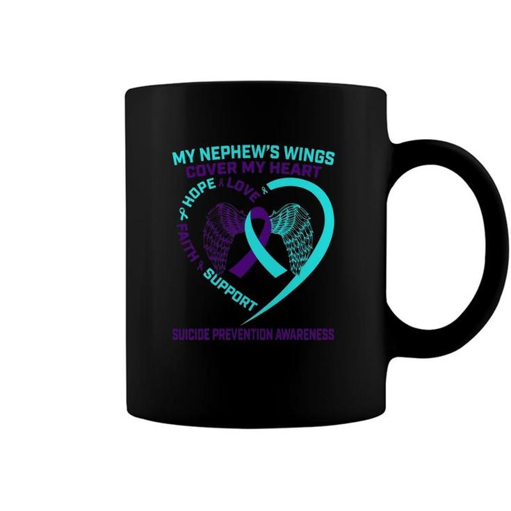 Teal Purple Suicide Prevention Awareness Nephew Heart Wings Coffee Mug