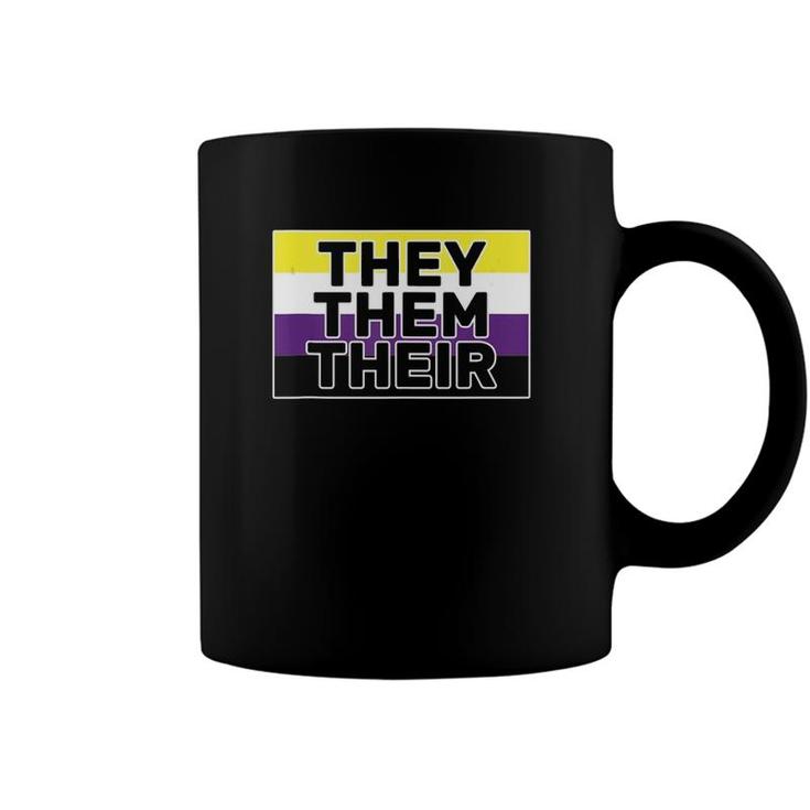 They Them Their Non-Binary Flag Pronouns - Genderfluid  Coffee Mug