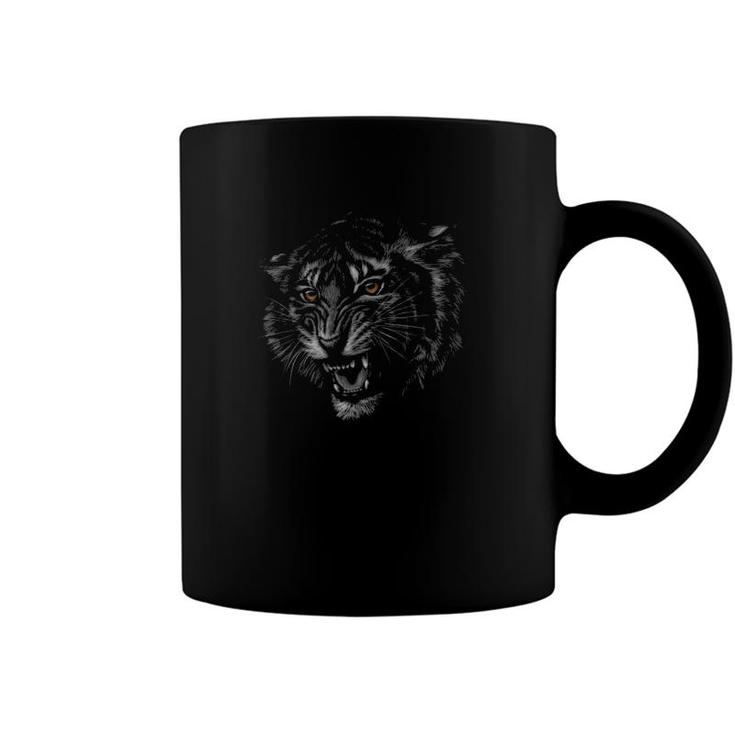 Tiger Love Head Portrait Black Background Theme Wild Animal Coffee Mug