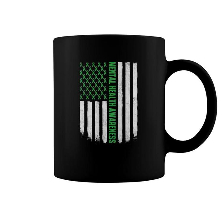 Us Flag Green Ribbon Mental Health Awareness Coffee Mug