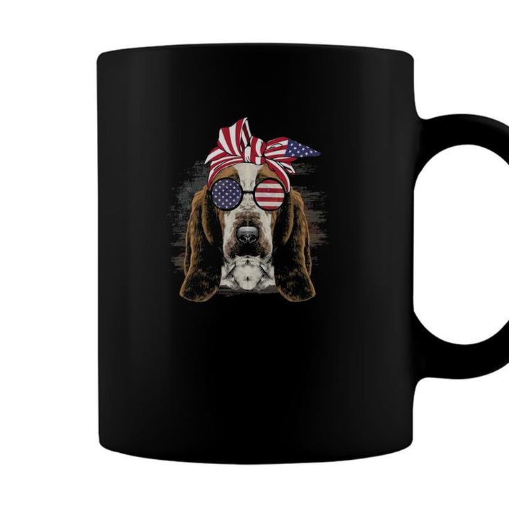 Usa American Flag Basset Hound Dog Sunglasses 4Th July Coffee Mug