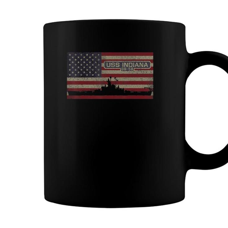 Uss Indiana Bb-58 Battleship Gift Usa American Flag Coffee Mug