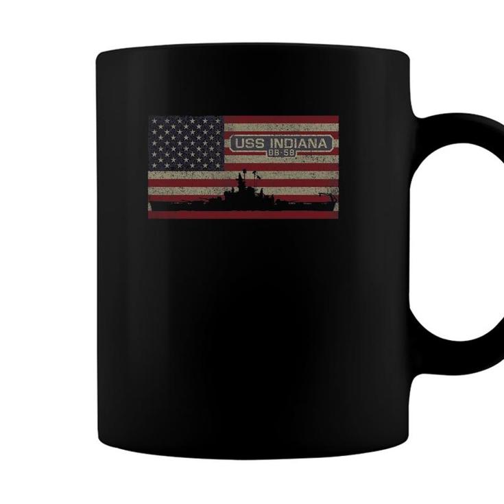 Uss Indiana Bb-58 Ww2 Battleship Usa American Flag Coffee Mug