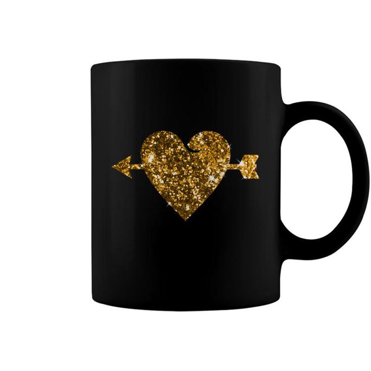 Valentines Day Gold Valentine Heart With Arrow Coffee Mug