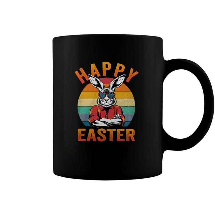 Vintage Bunny Face With Sunglasses For Boys Men Easter Day Coffee Mug